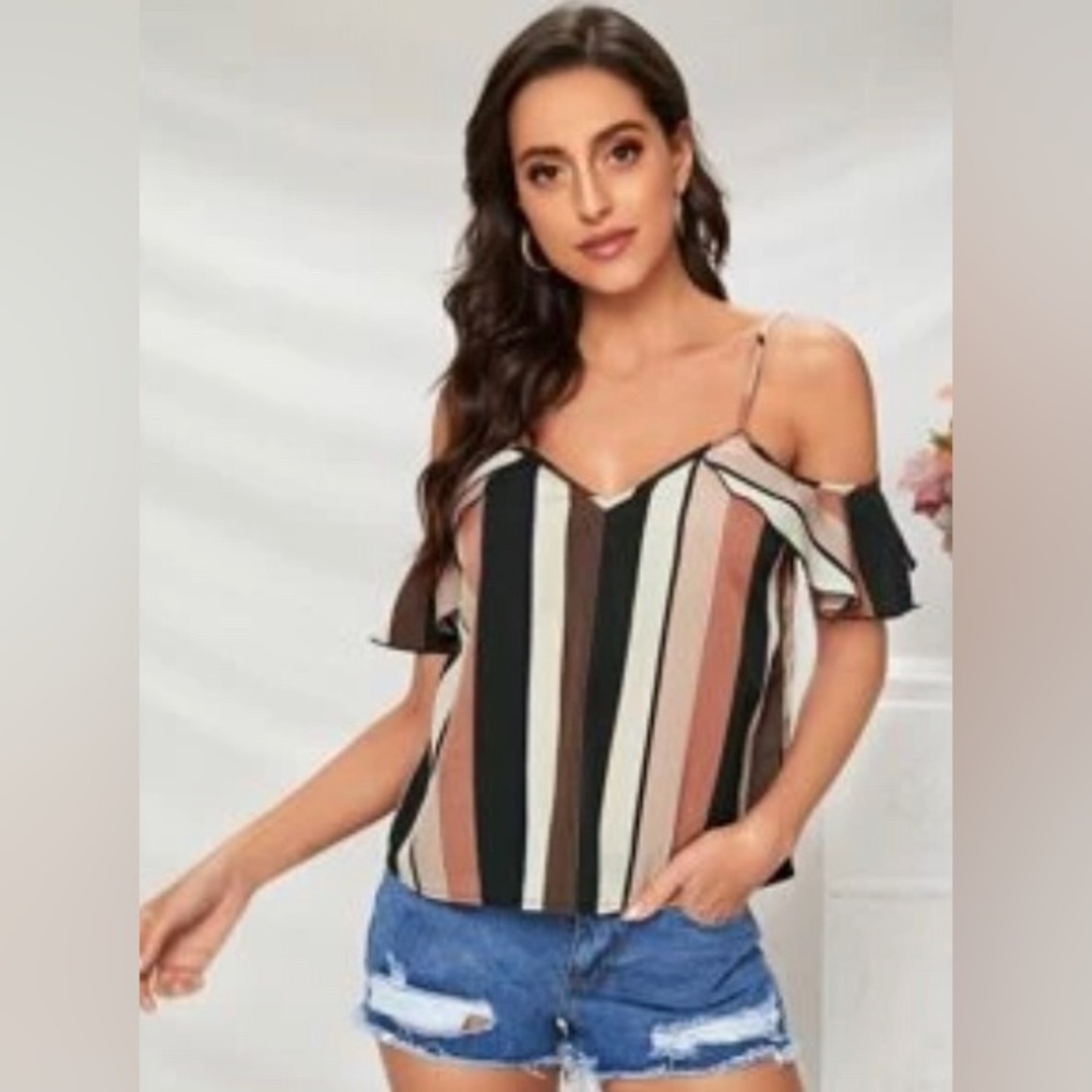 5 for $25 💕 SHEIN Cold Shoulder Striped Top